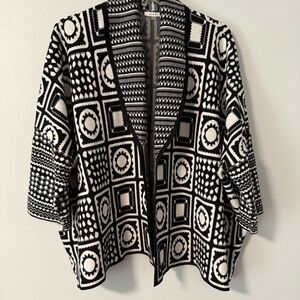 Sioni Black &‎ White Block Patchwork Open Cardigan Ruana Sweater M